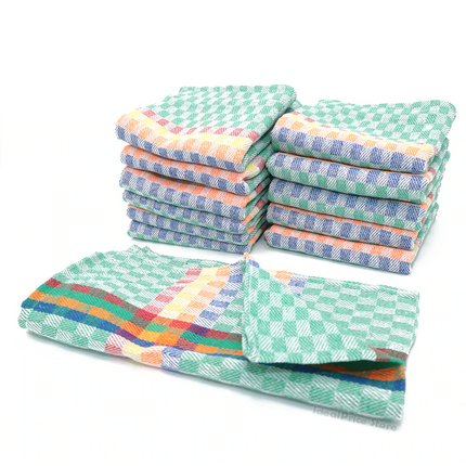 Set of 12 Dishcloths, 80% Cotton Kitchen Towels, 12 Unit Savings Pack in Colors with Blue Green Red Stripes, Dishcloth 