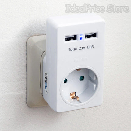 EXTRASTAR Base thief socket European schuko plug 16A + 2 USB charger ports 