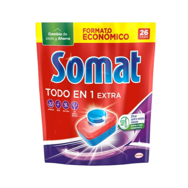 SOMAT Detergente lavavajillas en pastillas Todo en 1 extra 26 pastillas