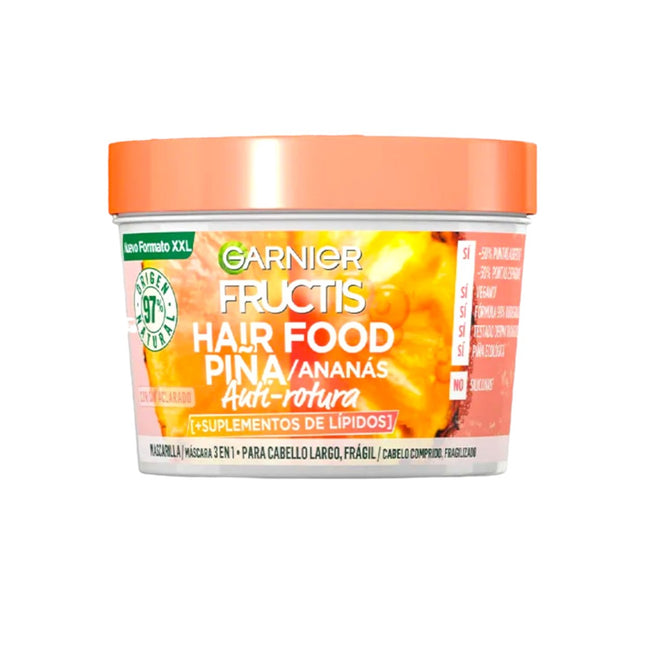 GARNIER Fructis Mascarillas Hair Food Piña mascarilla de pelo intensiva 3 en 1 reparadora con/sin aclarado para cabello largo y frágil 400ml