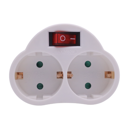 European Plug Adapter with 2 Sockets 1 Switch Wall Socket with Child Protection 16A 250V MAX.3680W White 