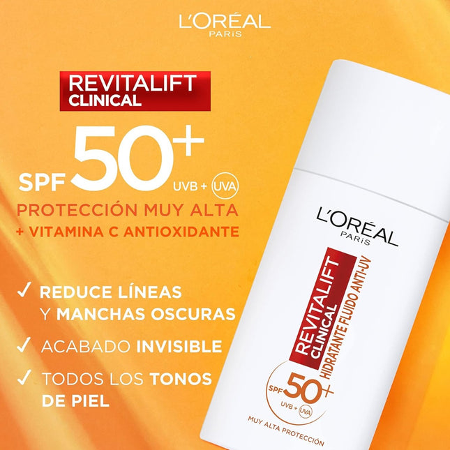 L'OREAL PARIS Revitalift Clinical Crema Hidratante Anti-UV SPF50+ Diario con Vitamina C 50 ml