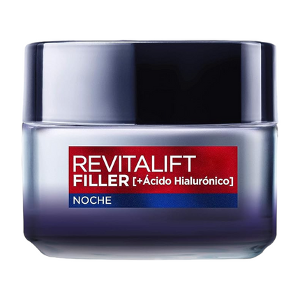 L'ORÉAL PARIS Revitalift Filler Crema de Noche Revitalizante, Antiarrugas y Volumen, Anti-edad, Con Ácido Hialurónico, 50 ml