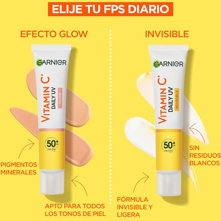 GARNIER Vitamina C Fluido Antimanchas Anti-UV Diario Invisible FPS50+ Protege Previene y Reduce las manchas para todo tipo de pieles 40 ml