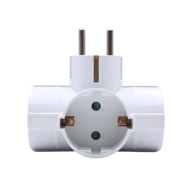 Triple Schuko plug in white MAX.3680W 16A/250V Triple Thief Adapter 