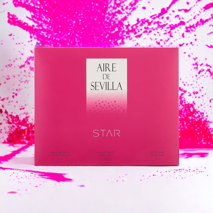 AIRE DE SEVILLA STAR Estuche de cosmética para mujer con Perfume Gel de ducha suave y Crema Hidratante corporal perfumada Cofre de regalo de ritual perfumado (150 ml cada uno)