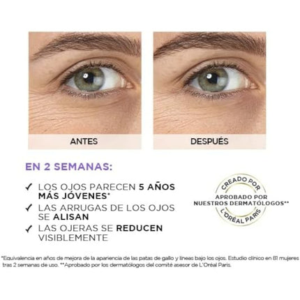 L'ORÈAL PARIS Dermo Expertise Revitalift Filler Sérum de Ojos con Ácido Hialurónico y Cafeína, Rellena Arrugas y Corrige ojeras, Triple Roll-on, 20 ml