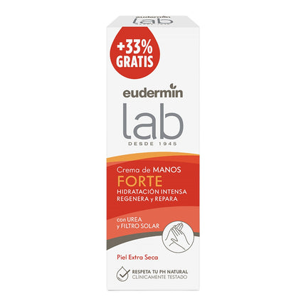 Eudermin Lab Crema de manos forte hidratación intensa regenera y repara con urea y filtro solar para piel extra seca 100 ml