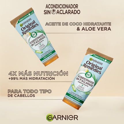 GARNIER ORIGINAL REMEDIES Acondicionador sin aclarado Hidratante con coco y aloe vera ecológico tubo para cabello normal 200 ml