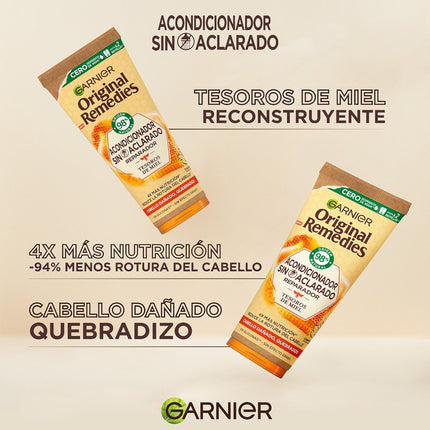 GARNIER ORIGINAL REMEDIES Acondicionador sin aclarado Reparador Tesoros de Miel para cabello dañado, quebradizo 200 ml