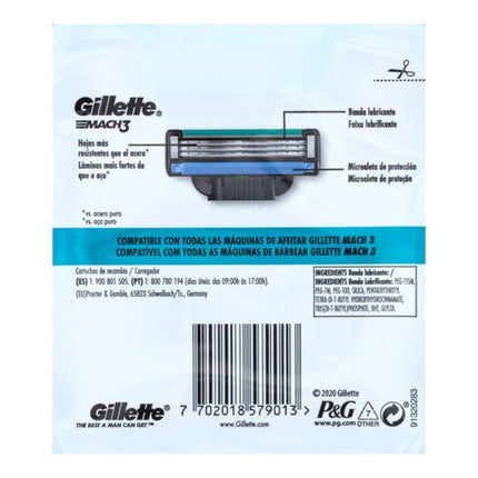 Gillette Mach3 Men's 3-Blade Razor Refills, 4 Razor Blades, Stronger Than Steel Blades 