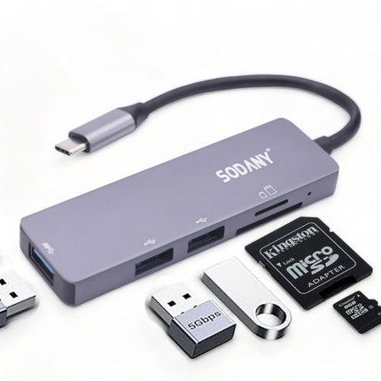 SODANY USB 3.1/2.0 Type C Hub 4 in 1 for Data Transfer, Read and Write Memory Cards, Memory Card Reader 