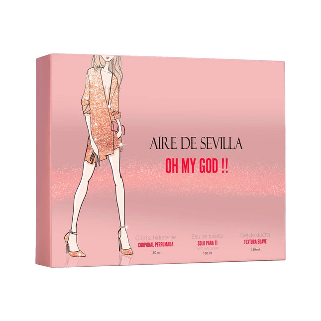 AIRE DE SEVILLA OH MY GOD!Estuche de cosmética para mujer con Perfume Gel de ducha suave y Crema Hidratante corporal perfumada Cofre de regalo de ritual perfumado  (150 ml cada uno)