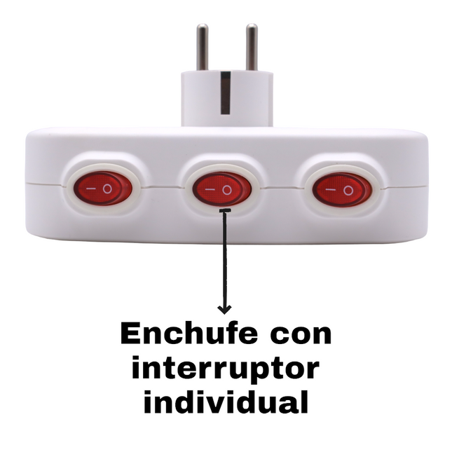 Enchufe Triple schuko de color blanco Con interruptor Individual 3 Enchufes con interruptor Adaptador con Interruptor individual MAX.3680W 16A/250V Adaptador Ladron Triple