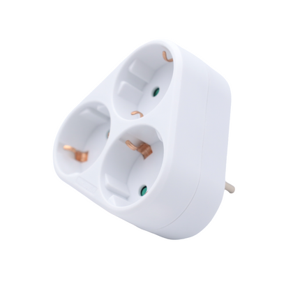 Enchufe Triple schuko de color blanco MAX.3680W 16A/250V Adaptador Ladron Triple