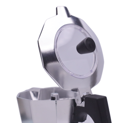 Coffee Maker With Transparent Lid The ITALIAN ALUMINUM ALLOY Classic Espresso Moka Coffee Available sizes 3 / 6 / 9 / 12 cups 