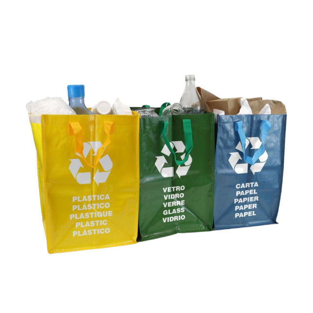 Set of 3 Raffia Bags for Recycling Plastic, Glass, Paper, 3 units of 44 x 32 x 31.5 cm 