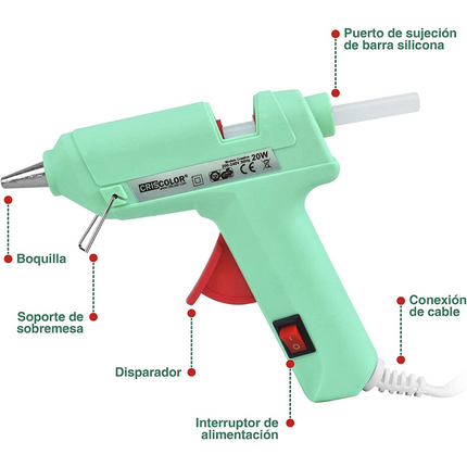 Pistola de silicona caliente 20W modelo Creative pistola de pegamento encolar con interruptor apagado/encendido incluye 2 barras de silicona cable de 2 metros bricolaje manualidades artesanía reparaciones