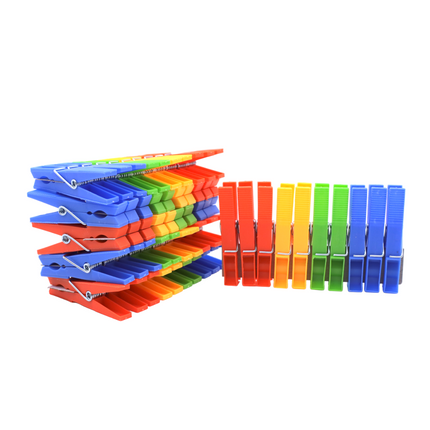 Pack of 60 Plastic Clothes Pegs in 4 colors Yellow, Orange, Green and Blue With Stainless Steel Metal Spring 7.5 x 1.0 x 1.5 cm 