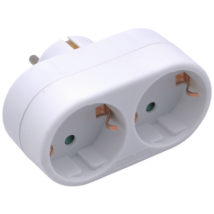 White double schuko plug MAX.3680W 16A/250V Double adapter with 2 sockets 