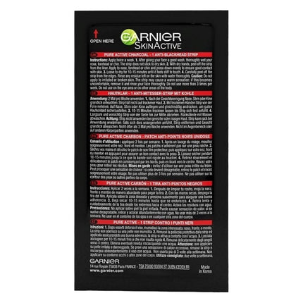 GARNIER Skin Active PureActive Charcoal Strips Anti Blackheads Pimples and Nose Pores 4 Strips 