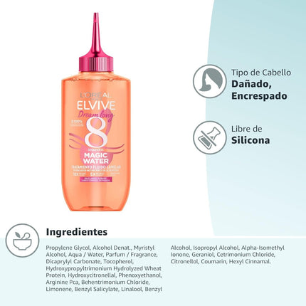 L'OREAL PARIS Elvive Tratamiento Capilar Fluido Con Tecnología Lamelar, Con aclarado, Para Pelo Largo y Dañado, Cabello Hidratado, Suave y Brillante Dream Long Magic Water 200 ml