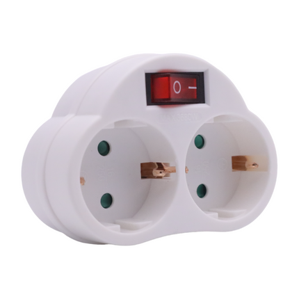 European Plug Adapter with 2 Sockets 1 Switch Wall Socket with Child Protection 16A 250V MAX.3680W White 