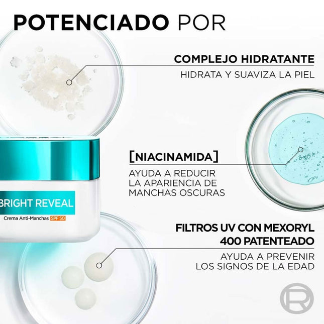 L'OREAL PARIS Bright Reveal Crema Anti-Manchas con alta protección de SPF 50 contra los rayos UVB y UVA 50 ml