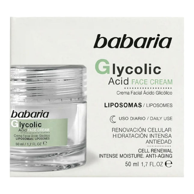 Babaria GLYCOLIC ACID crema facial renovación celular Tratamiento Facial Hidratante - Cremas Antiarrugas y Antiedad 50 ml