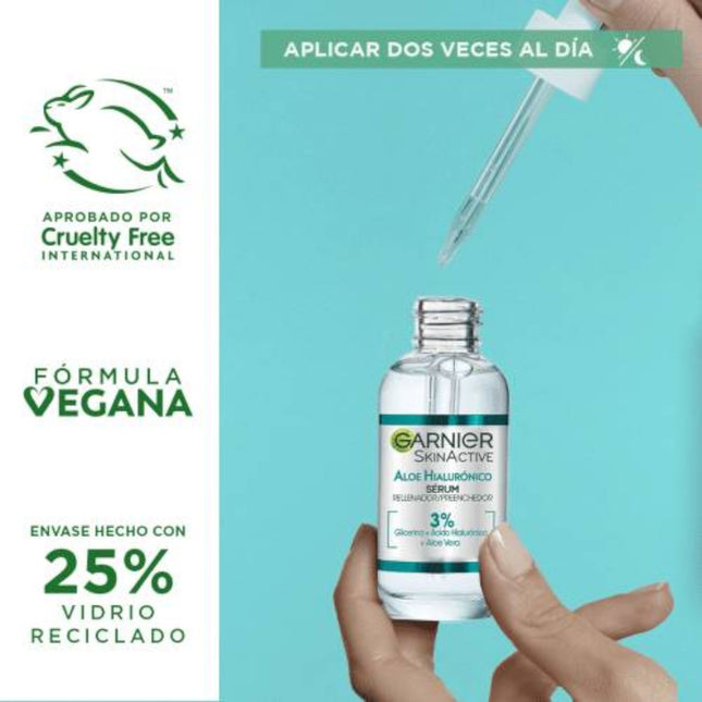 GARNIER Skin Active sérum hidratante rellenador con aloe vera + ácido hialurónico + glicerina Aloe Hialurónico dosificador 30 ml