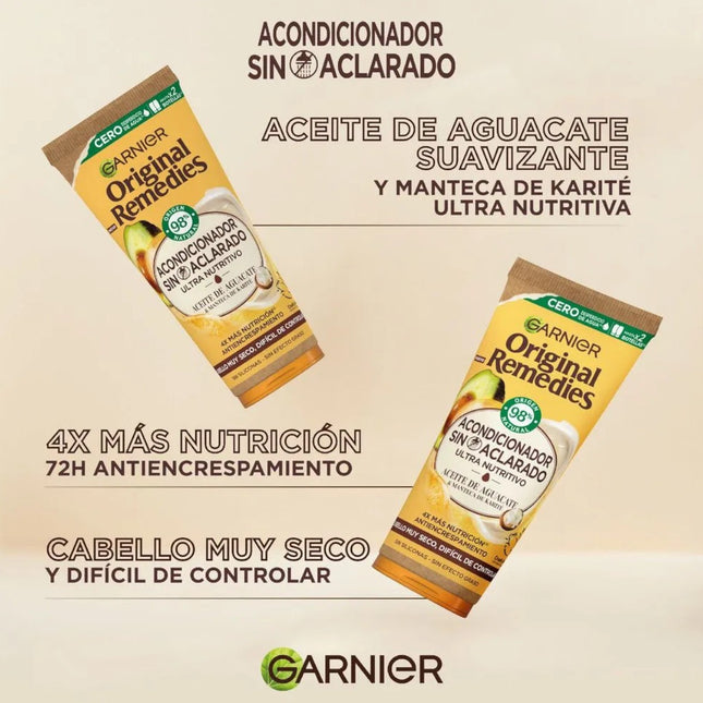 GARNIER ORIGINAL REMEDIES Acondicionador sin aclarado Aguacate y Manteca de Karité Acondicionador Sin Aclarado 200 ml