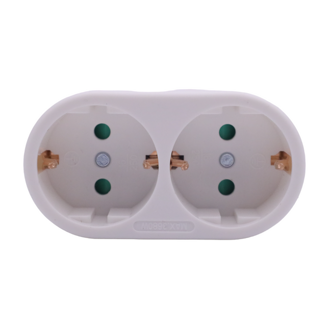 White double schuko plug MAX.3680W 16A/250V Double adapter with 2 sockets 