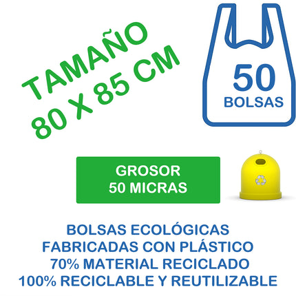 50/90/120 Eco-Friendly Bags with T-Shirt Handles 70% Recycled Material and 100% Recyclable 