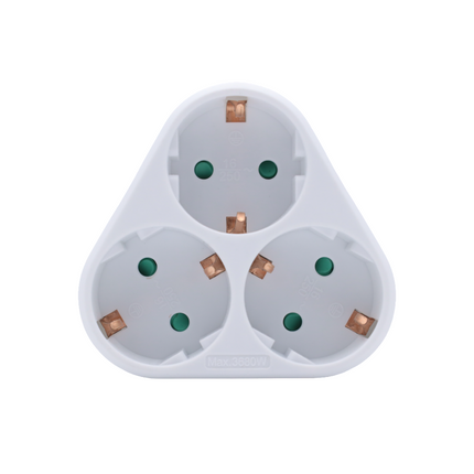 Enchufe Triple schuko de color blanco MAX.3680W 16A/250V Adaptador Ladron Triple