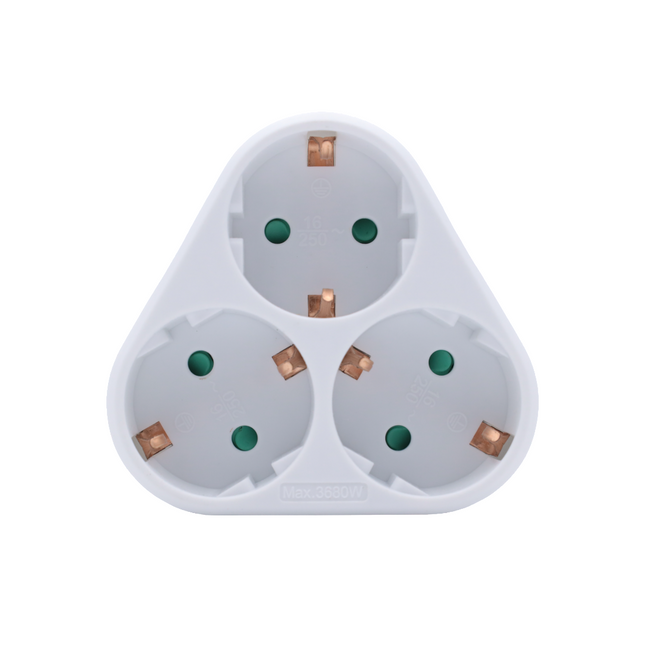 Enchufe Triple schuko de color blanco MAX.3680W 16A/250V Adaptador Ladron Triple