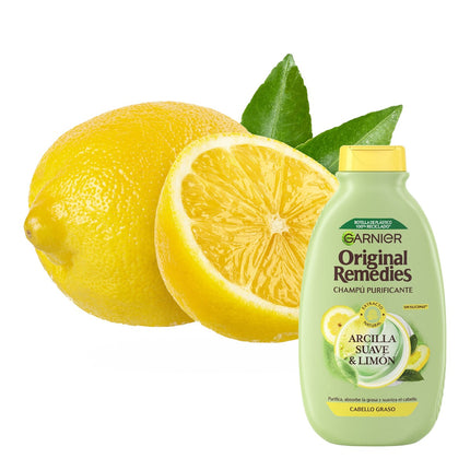 GARNIER ORIGINAL REMEDIES Champú purificante con extracto natural de arcilla suave y limón para cabello graso 300 ml