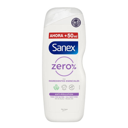 SANEX Zero% gel de baño Anti-Pollution 0% con ingredientes esenciales botella 600 ml