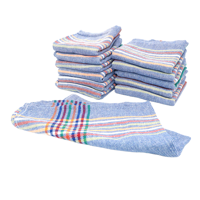 Set of 12 Dishcloths, 80% Cotton Kitchen Towels, 12 Unit Savings Pack in Colors with Blue Green Red Stripes, Dishcloth 