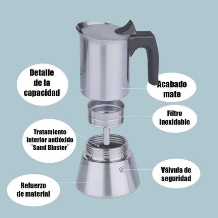 Cafetera Italiana Cafetera Espressos de Acero Inoxidable, Cafetera Moka Clásica Recipiente de Acero para hacer Café con Mango Ergonómico Mantiene el Calor 4,6,9 tazas