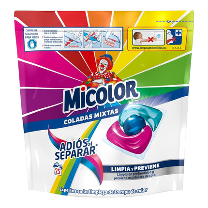 Micolor Bolsas con 25 Cápsulas Cada una – Detergente para Ropa de Color, Poder Quitamanchas, Protege los Colores y Formato Sostenible