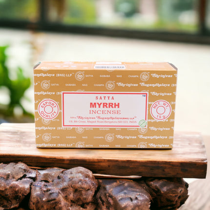 Satya Pack of 12 boxes 15g of Myrrh Incense 