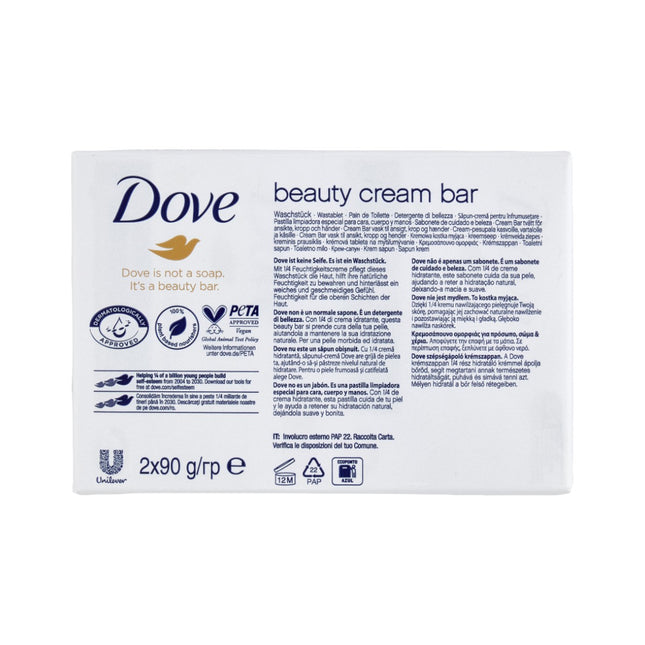 Dove Beauty Cream Bar Jabón Sólido con 1/4 de Crema Hidratante – Cuidado Suave para tu Piel