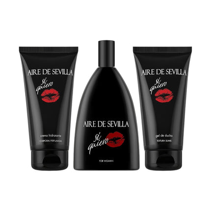 AIRE DE SEVILLA SÍ QUIERO Estuche de cosmética para mujer con Perfume Gel de ducha suave y Crema Hidratante corporal perfumada Cofre de regalo de ritual perfumado (150 ml cada uno)