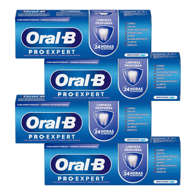 Oral-B Pro-Expert Pack de 4 Patas de Dientes Menta Suave Limpieza Profunda Pasta Dentífrica 75 ml (300 ml en total)