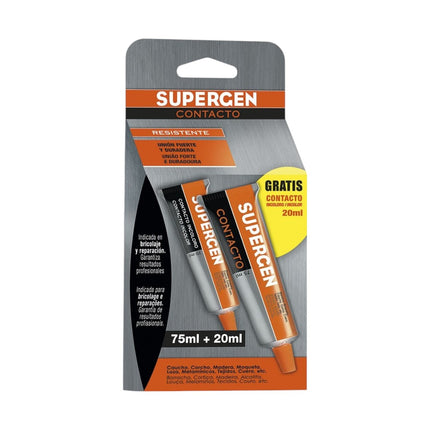 Supergen Paquete de Pegamento de contacto incoloro 75 ml + 20 ml