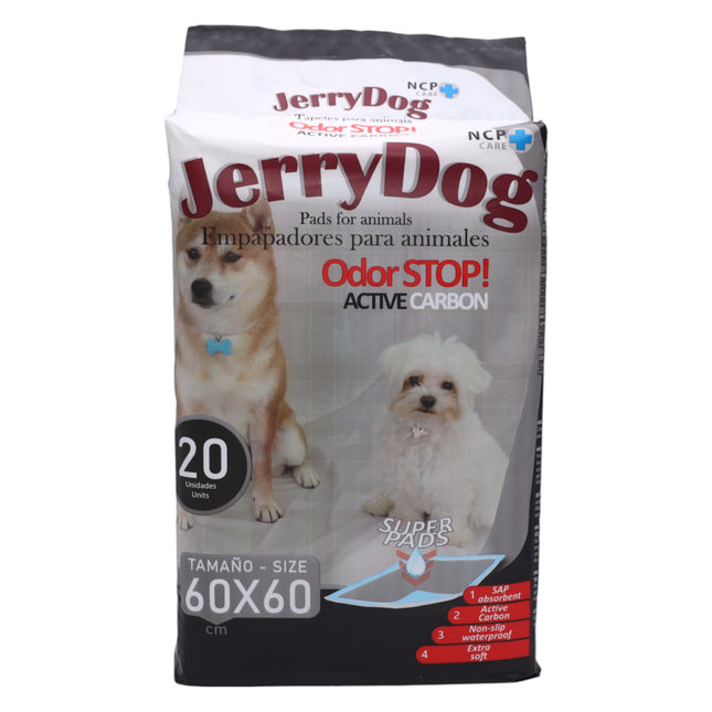 Jerry Dog Bag of 20 Absorbent Pads with Activated Carbon for Animals Dogs and Cats 60 x 60cm With Super Absorbent Polymers Disposable Hygienic Training Mat Traps Bad Odors 